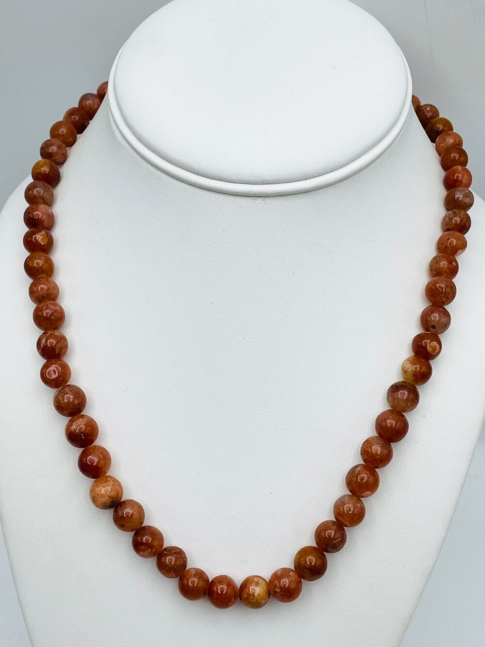 Orange Carnelian OR Calcite Gemstone Beaded 18" Necklace Hook Clasp 8.4mm Beads